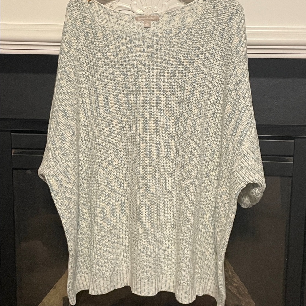 EUC Woman Within Knit Sweater in white and Grayish blue.